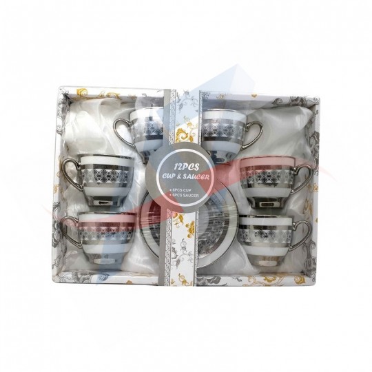 Set 6 tasses & sous-tasses à café - argenté H1-13